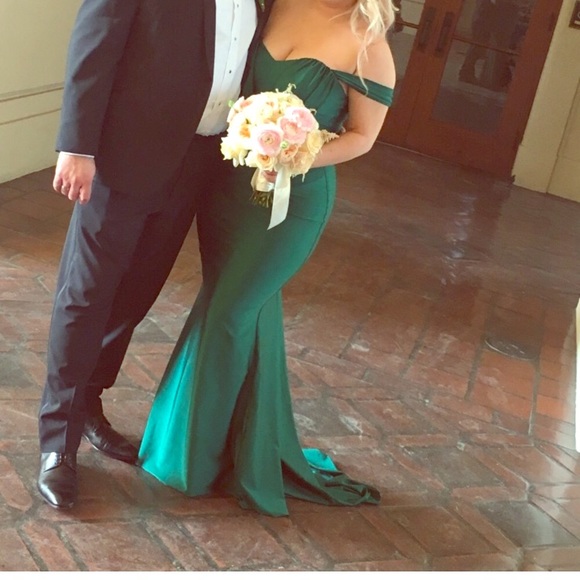 emerald off the shoulder dress